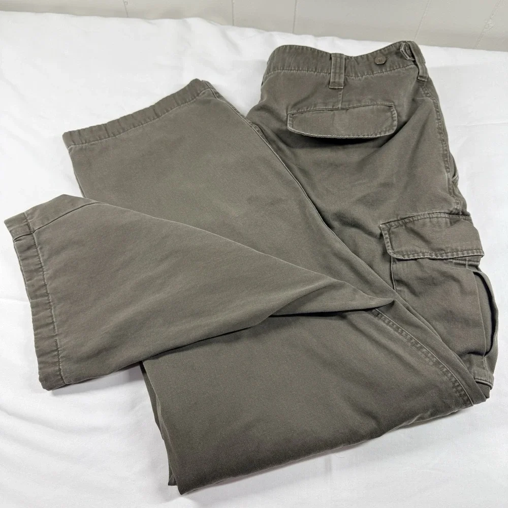 J. Crew Flannel Lined Cargo Pants Mens 40x32 Button Fly Brown Utility‎ Fade Y2k
